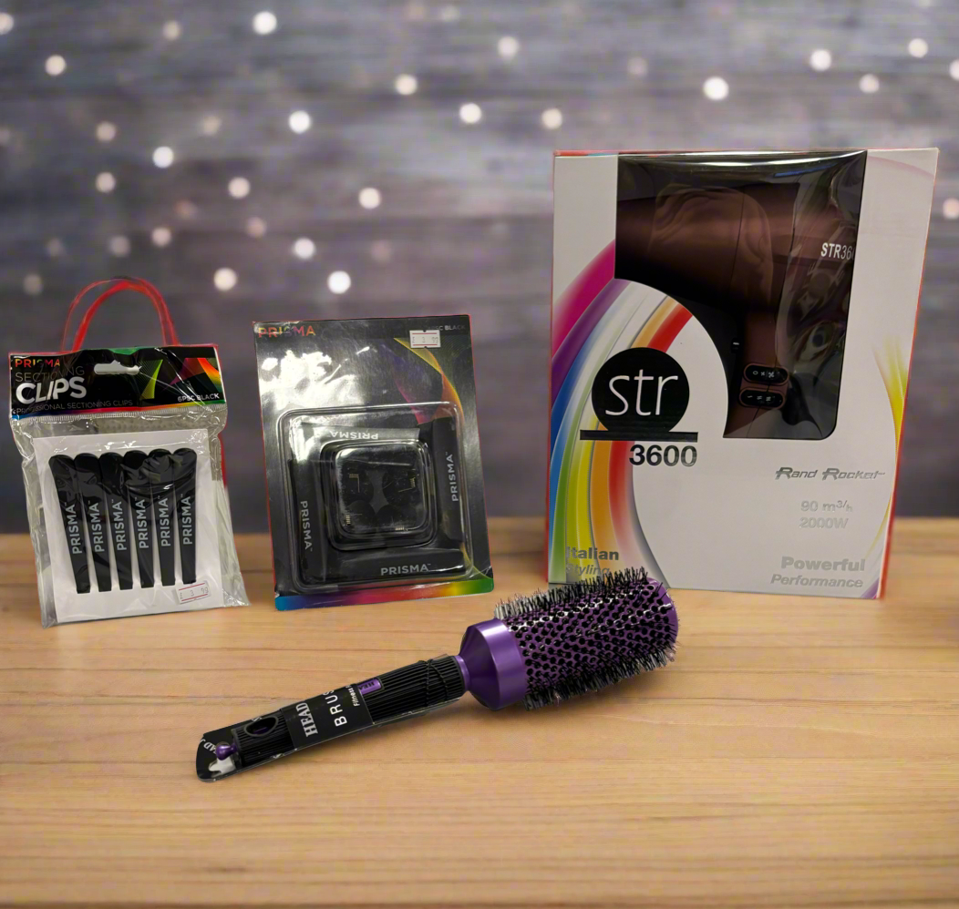STR Hairdryer, Brush, Clips & Unique One sachet - SS365 Xmas Pack
